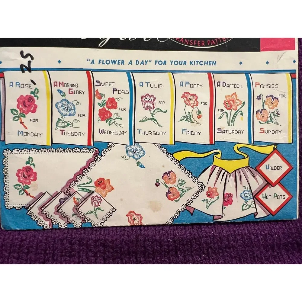 Vogart iron on transfers 215 a flower a day for your kitchen 1950s